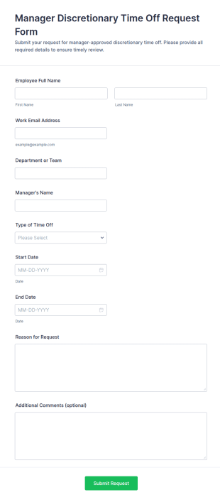 Manager Discretionary Time Off Request Form Template