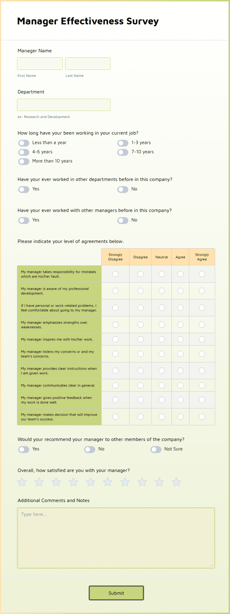 Management Questionnaire Manager Effectiveness Survey Form Template | Jotform