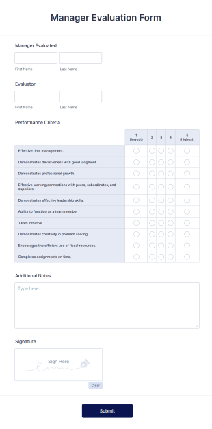 Manager Evaluation Form Template