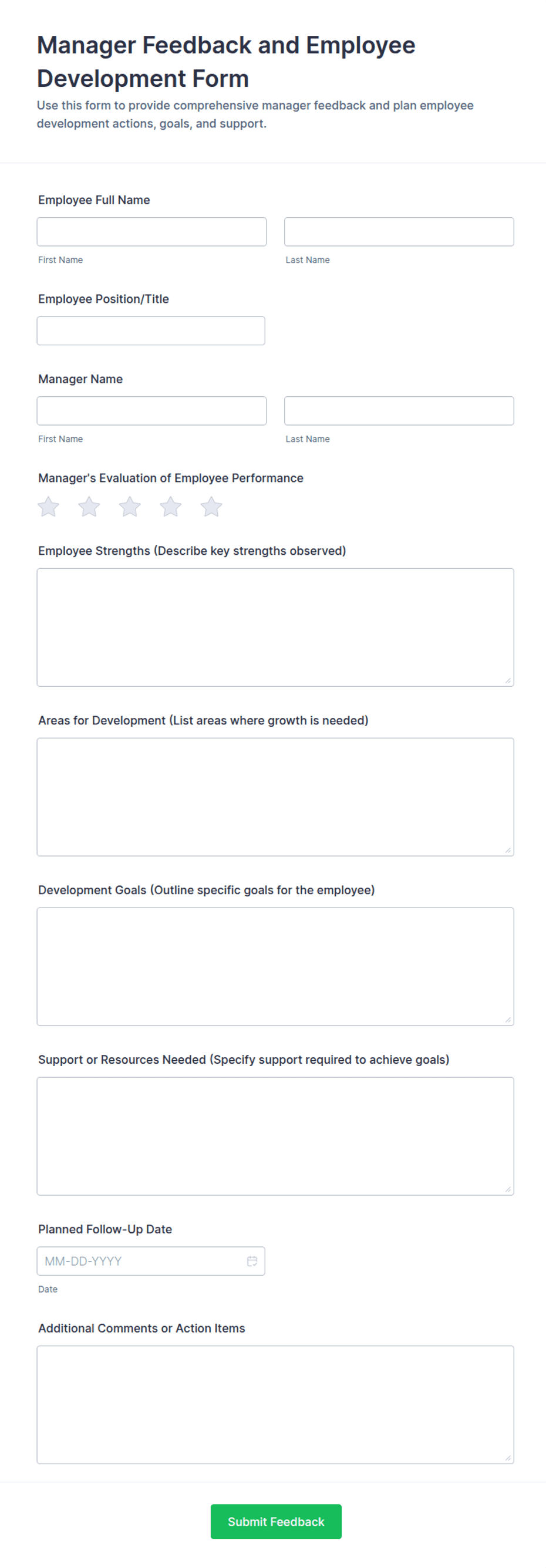 Manager Feedback and Employee Development Form Template | Jotform