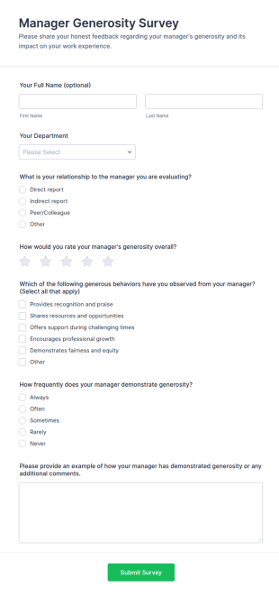 Manager Generosity Survey Form Template