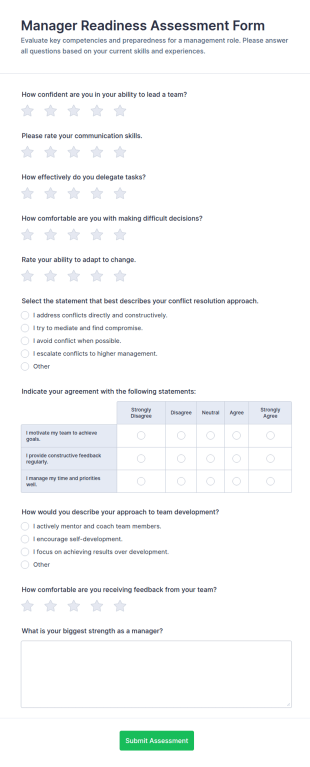 Manager Readiness Assessment Form Template