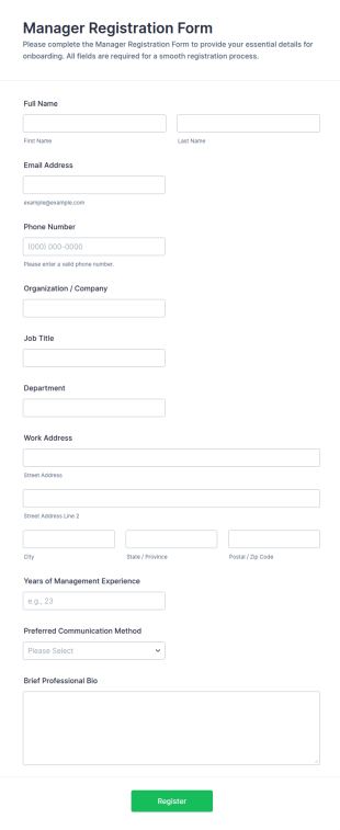Manager Registration Form Template