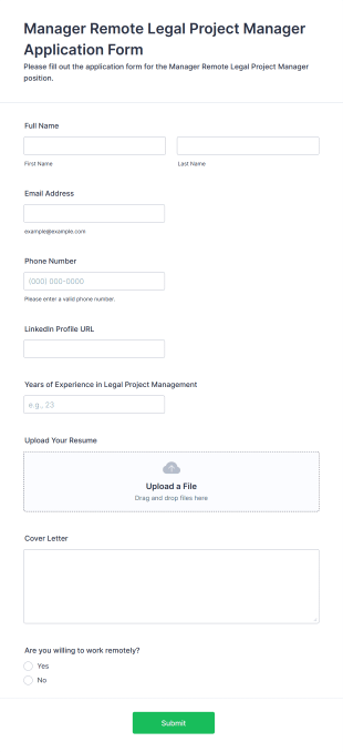 Manager Remote Legal Project Manager Application Form Form Template