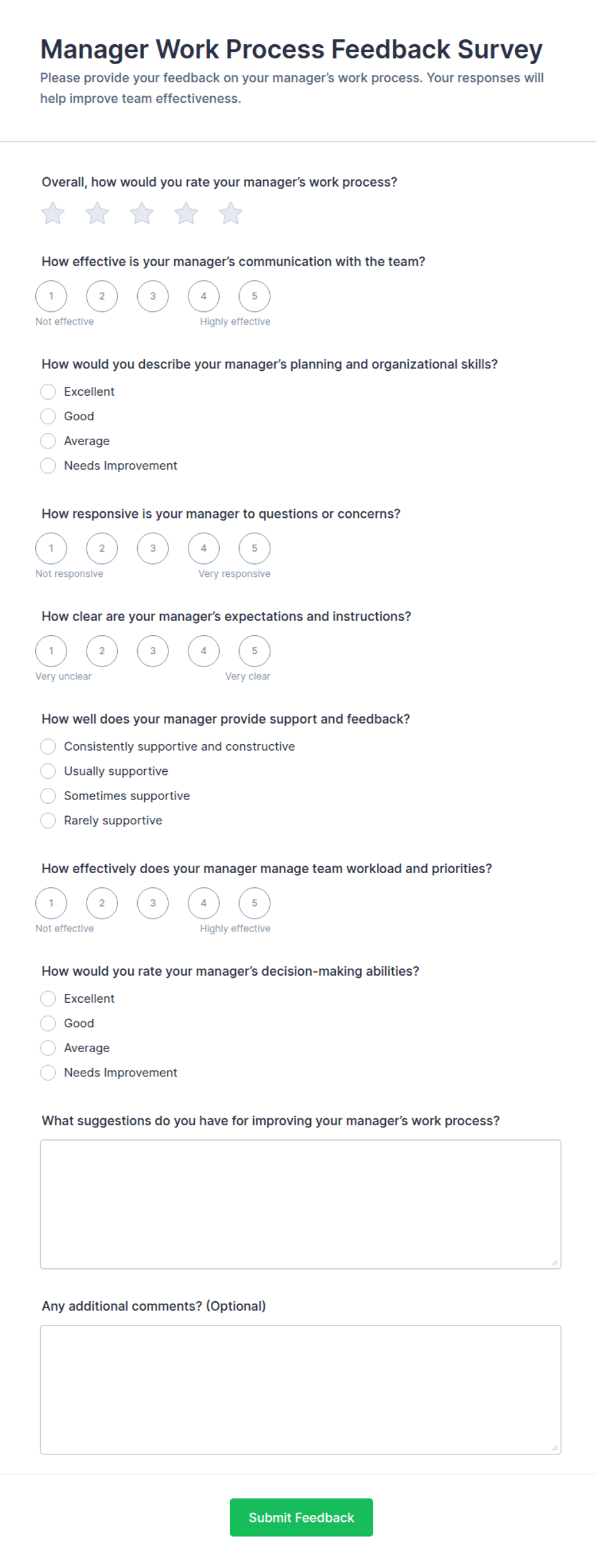 Manager Work Process Feedback Survey Form Template | Jotform