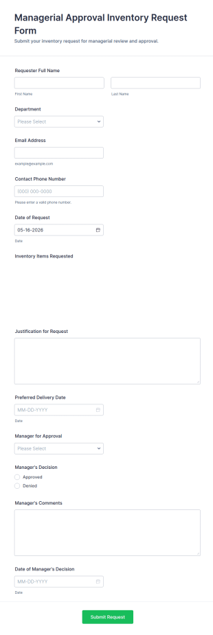 Managerial Approval Inventory Request Form Template