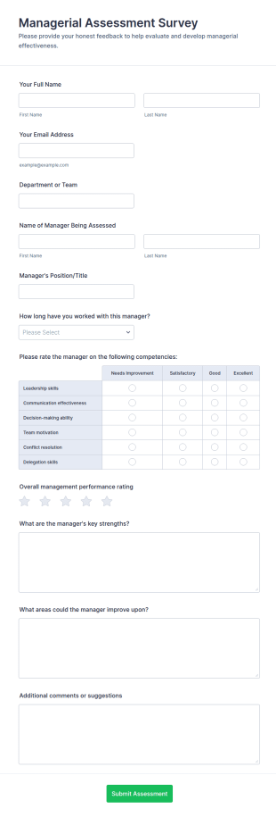Managerial Assessment Survey Form Template