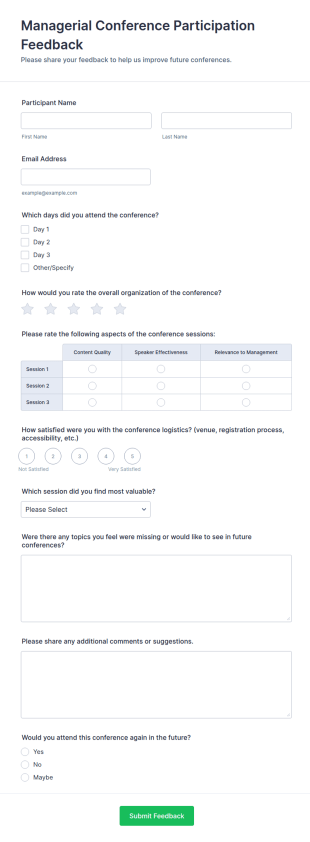 Managerial Conference Participation Feedback Form Template
