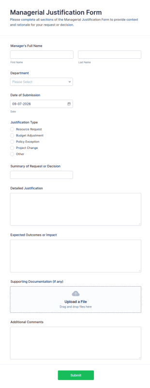 Managerial Justification Form Template