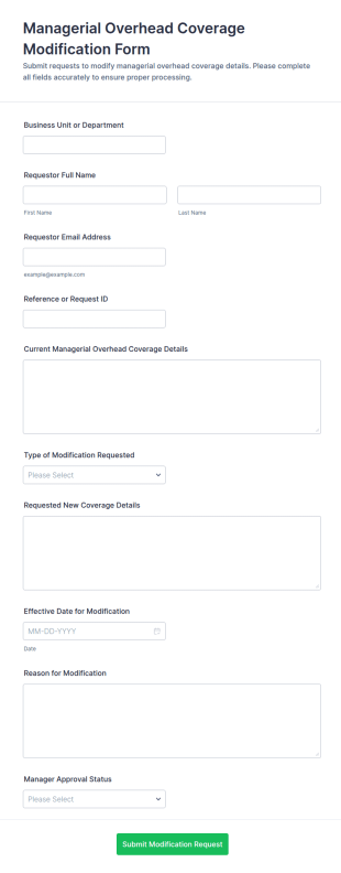 Managerial Overhead Coverage Modification Form Template