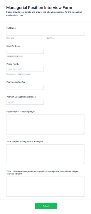 Managerial Position Interview Form Template