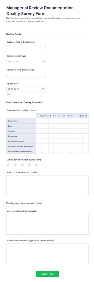 Managerial Review Documentation Quality Survey Form Template