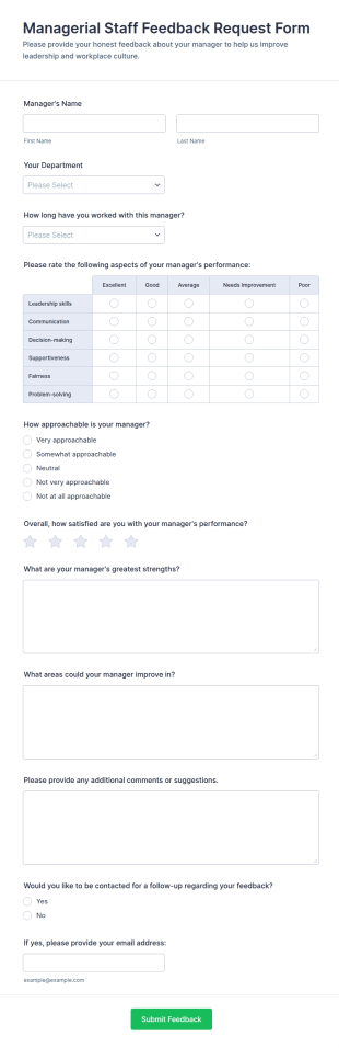 Managerial Staff Feedback Request Form Template