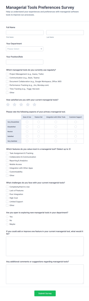 Managerial Tools Preferences Survey Form Template