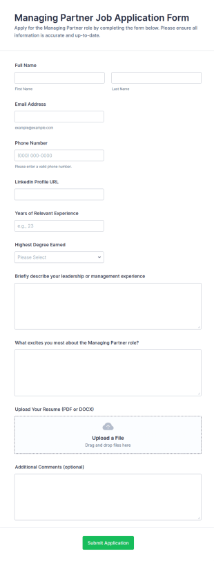 Managing Partner Job Application Form Template
