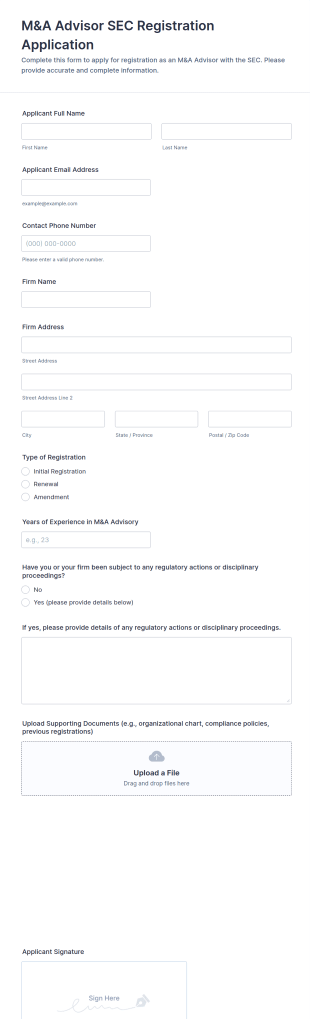 M&A Advisor SEC Registration Application Form Template