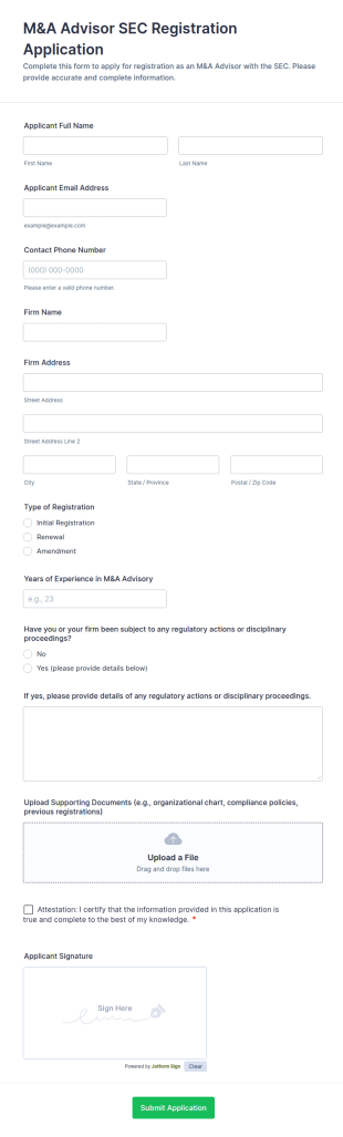 M&A Advisor SEC Registration Application Form Template