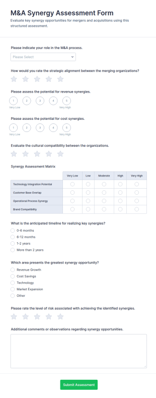 M&A Synergy Assessment Form Template