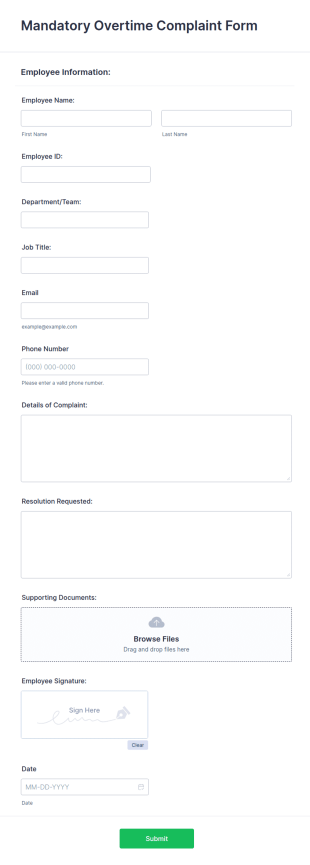 Mandatory Overtime Complaint Form Template