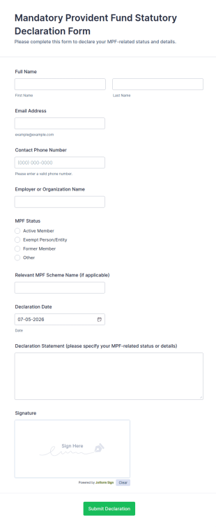 Mandatory Provident Fund Statutory Declaration Form Template