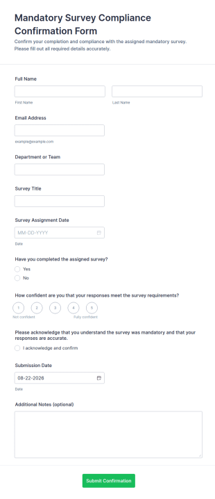Mandatory Survey Compliance Confirmation Form Template
