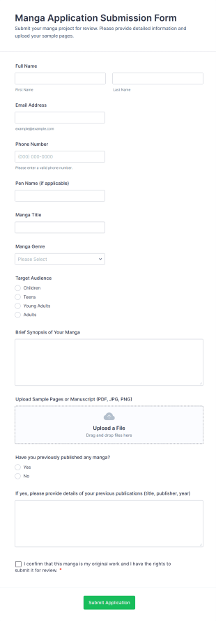 Manga Application Submission Form Template