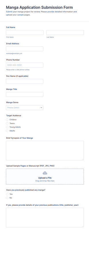 Manga Application Submission Form Template