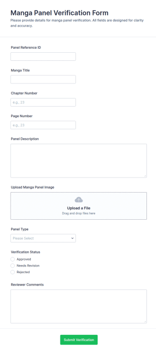 Manga Panel Verification Form Template