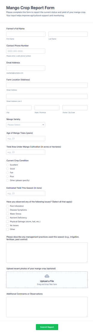 Mango Crop Report Form Template