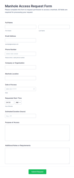 Manhole Access Request Form Template