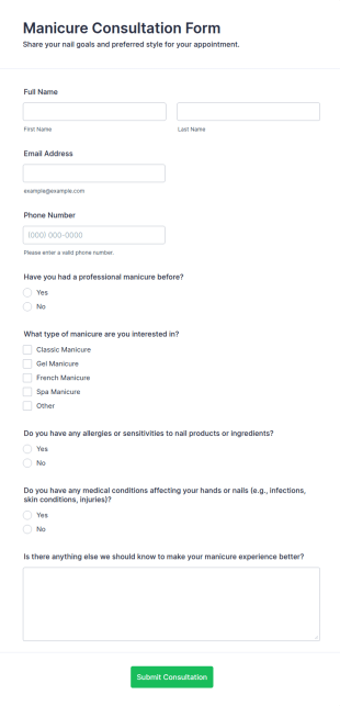 Manicure Consultation Form Template