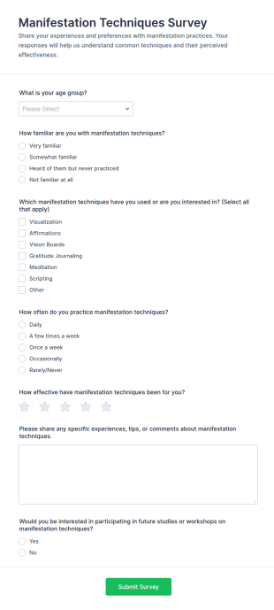 Manifestation Techniques Survey Form Template