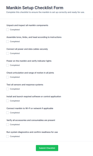Manikin Setup Checklist Form Template