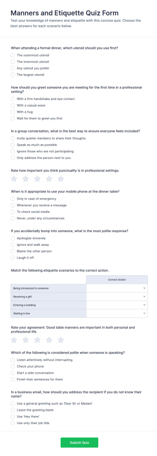 Manners And Etiquette Quiz Form Template