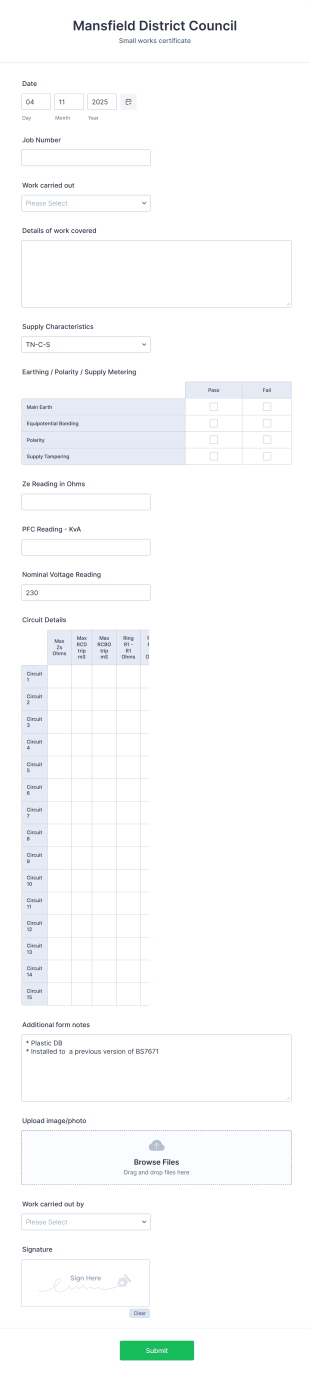 District Council Assessment Visit Form Template