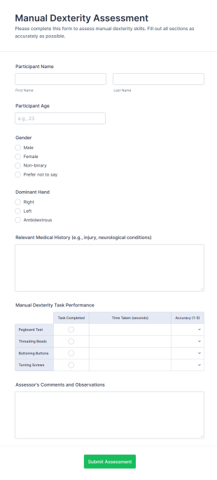 Manual Dexterity Assessment Form Template