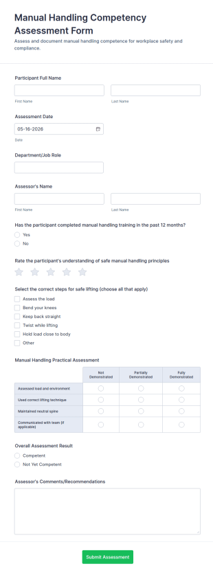 Manual Handling Competency Assessment Form Template
