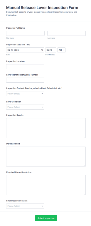 Manual Release Lever Inspection Form Template