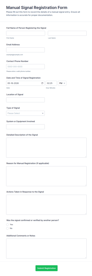 Manual Signal Registration Form Template