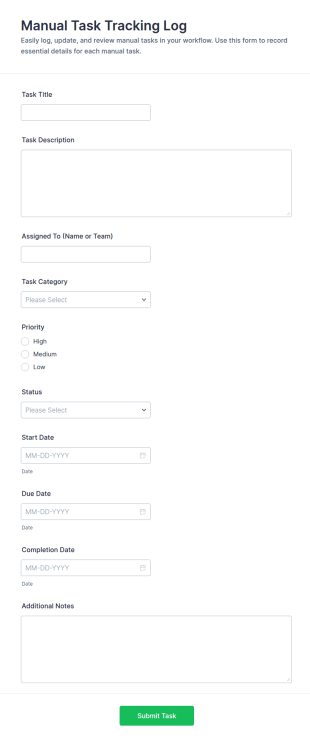 Manual Task Tracking Log Form Template