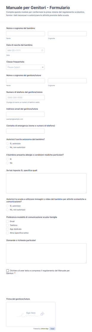 Manuale Per Genitori Formulario