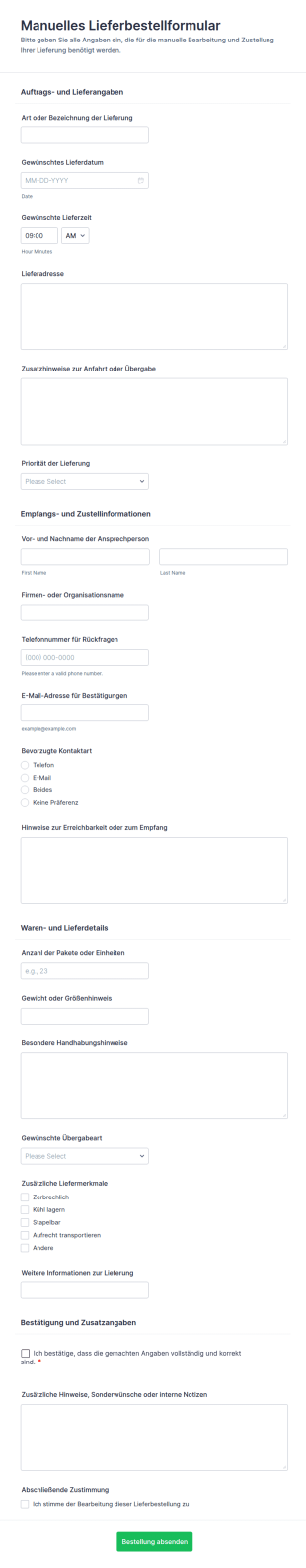 Manueller Lieferauftrag Formular