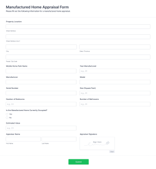 Manufactured Home Appraisal Form Template