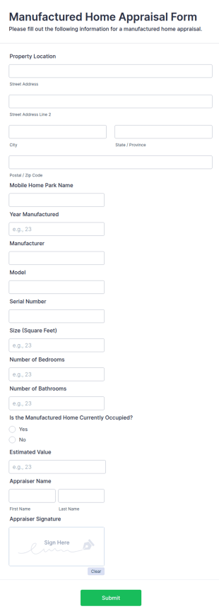 Manufactured Home Appraisal Form Template