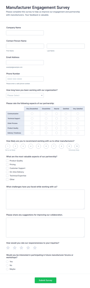 Manufacturer Engagement Survey Form Template