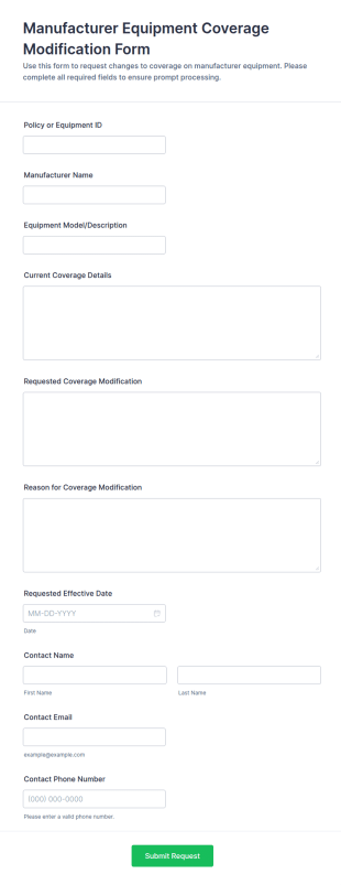 Manufacturer Equipment Coverage Modification Form Template