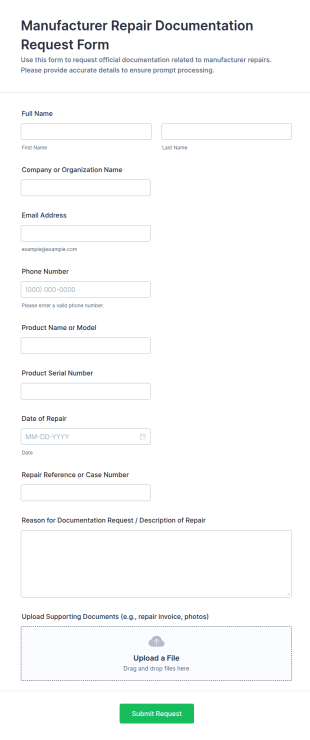 Manufacturer Repair Documentation Request Form Template