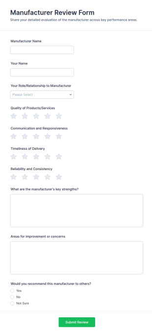Manufacturer Review Form Template