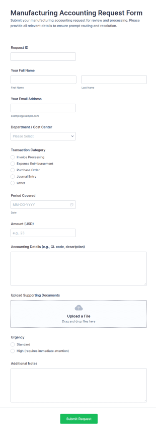 Manufacturing Accounting Request Form Template