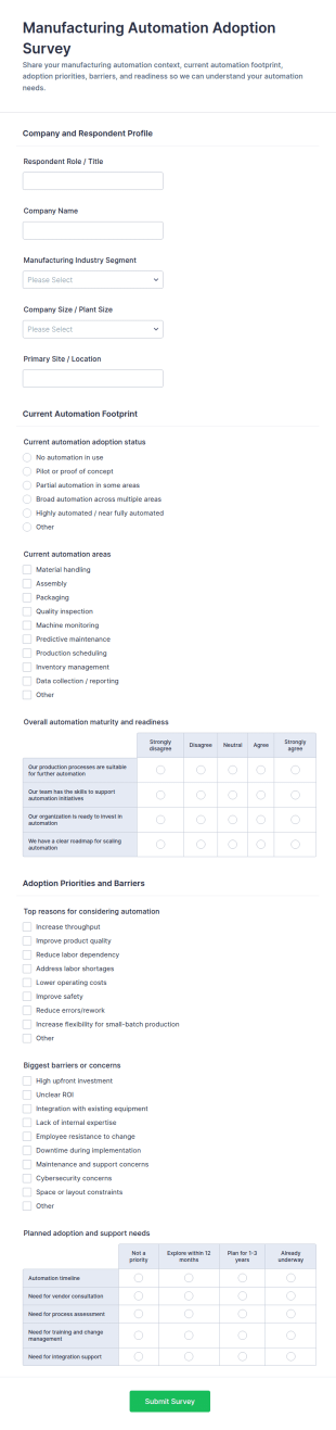 Manufacturing Automation Adoption Survey Form Template